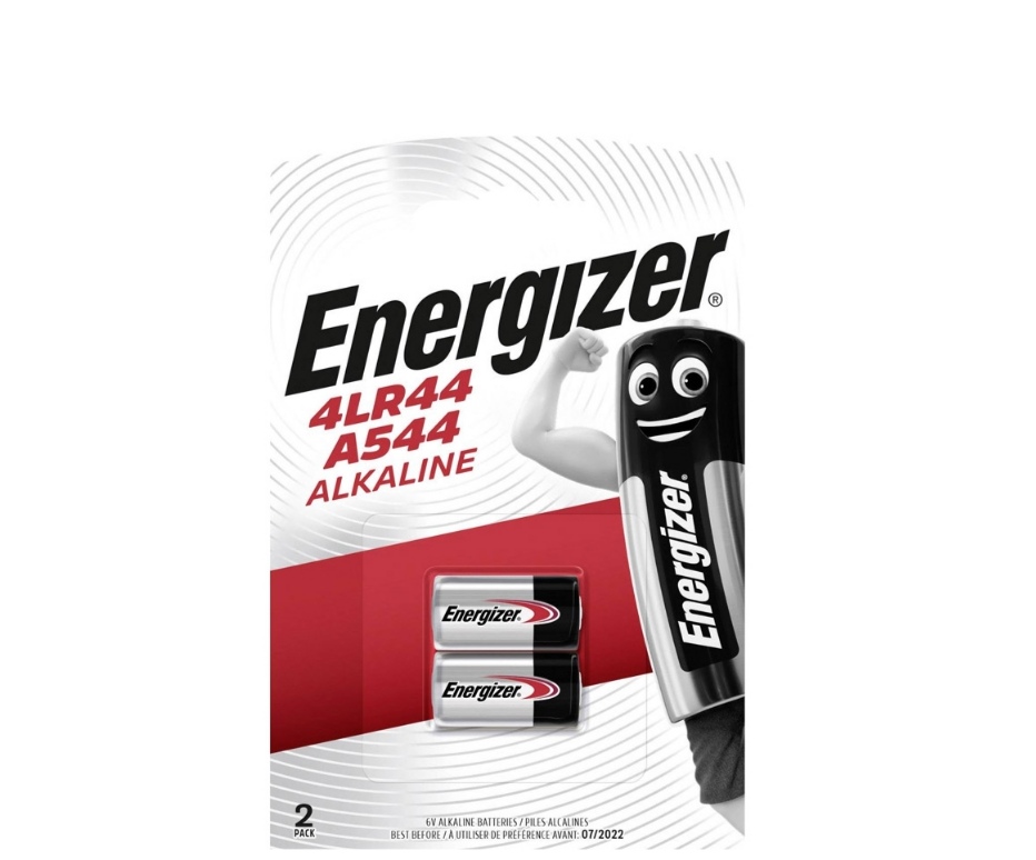 باتری ریموتی آلکالاین سایز 4LR44 ولتاژ ۶ ولت ۱۰۵ میلی آمپر مدل A544 انرجایزر Energizer (بسته ۲ تایی)