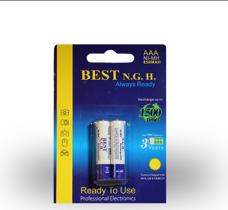 باتری نیم‌قلمی AAA شارژی نیکل متال هیدرید 850 میلی آمپر بست